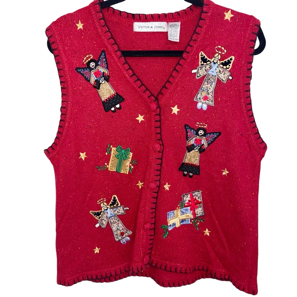Vintage Victoria Jones Sweater Vest Womens Large Wool Blend Angels Christmas